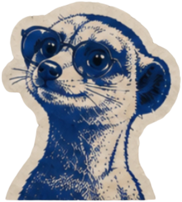 Blue Kat mascot wearing glasses
